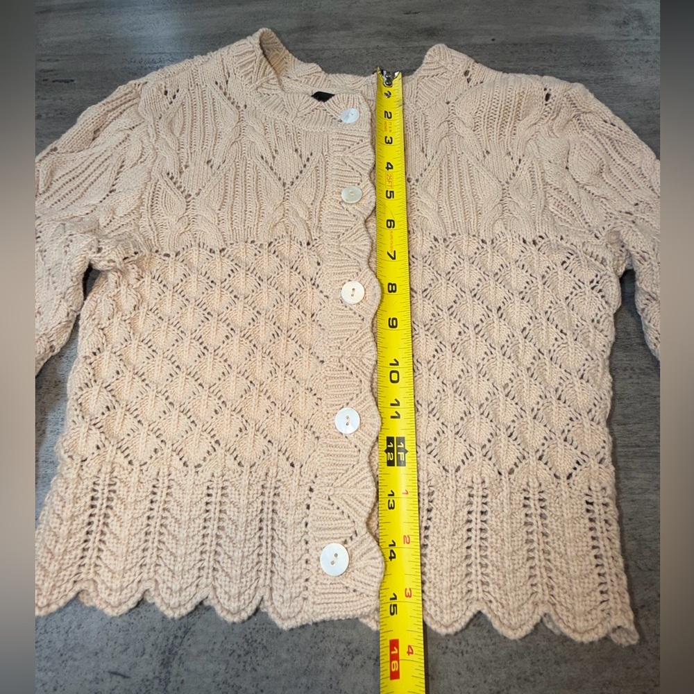 House of Harlow 1960 Cropped Cardigan XS Tan Boho Scallop Knit Y2K - Picture 2 of 12